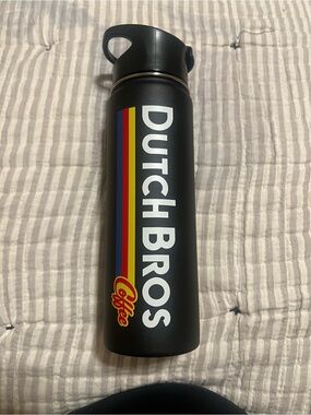Dutch Bros Black Bottle with Red, Yellow & Blue Stripe